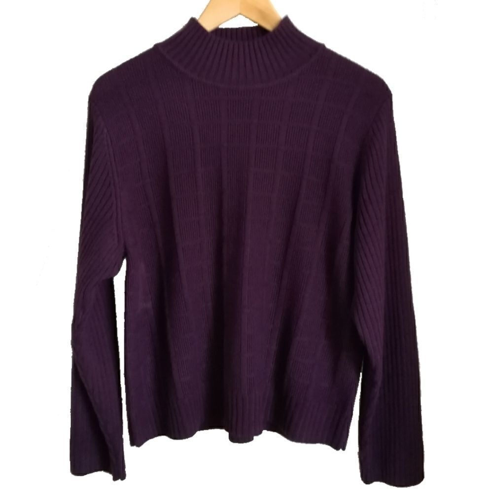 𝅺VINTAGE Minimalist Wool Maroon Mock Neck Textured Thin Knit Sweater Size Large